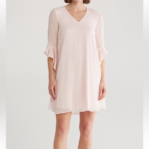 NWT Calvin Klein V-Neck Ruffle Sleeve Trapeze Minidress - Picture 13 of 15
